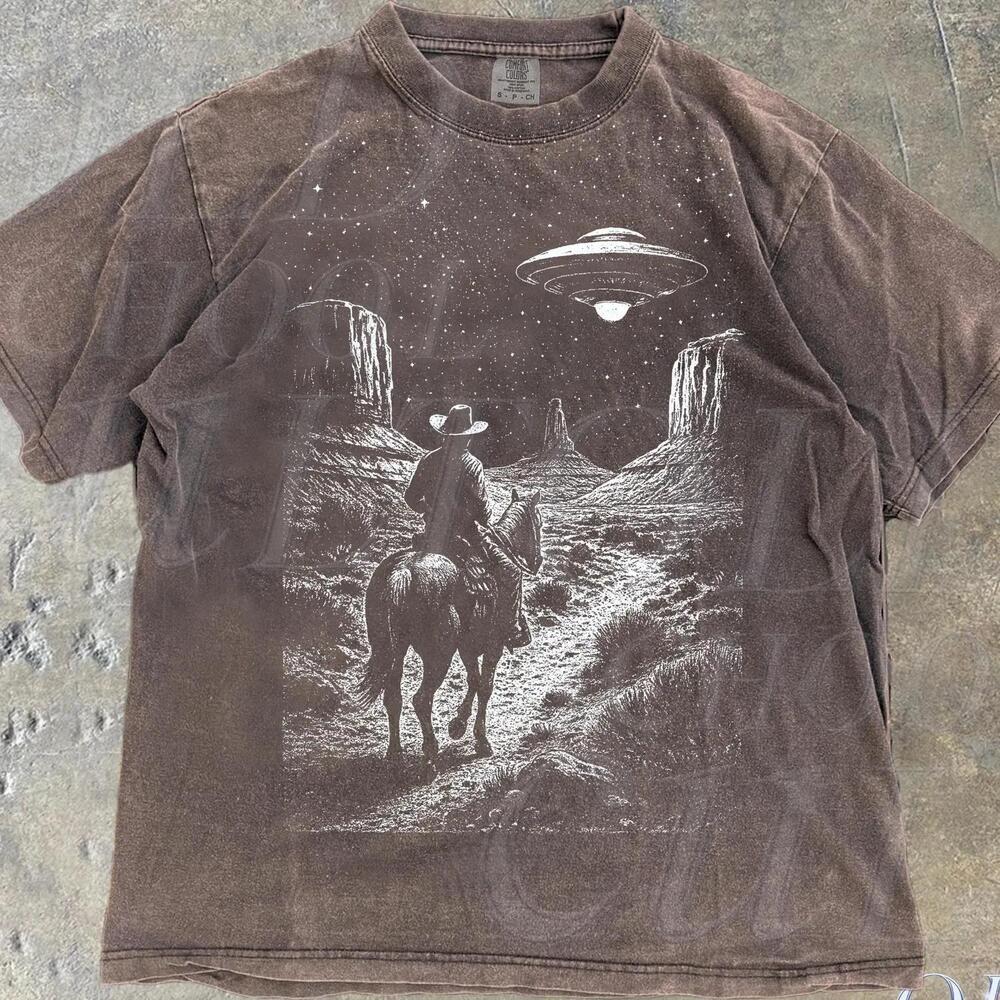 Cowboy Western90S Style Tshirt Retro Y2K Western Ufo Shirt